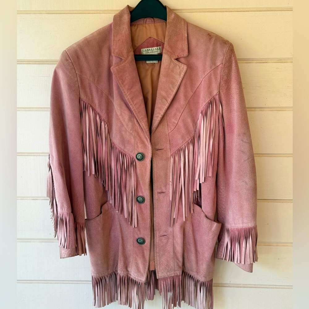 Vintage Pink Leather Fringe Jacket